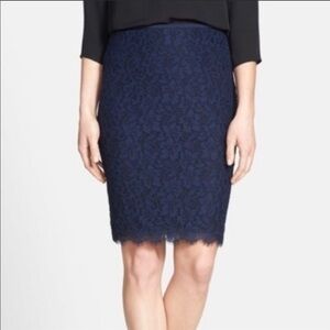 Diane von Furstenberg DVF ‘Scotia’ Navy Blue Lace Pencil Skirt Size 6